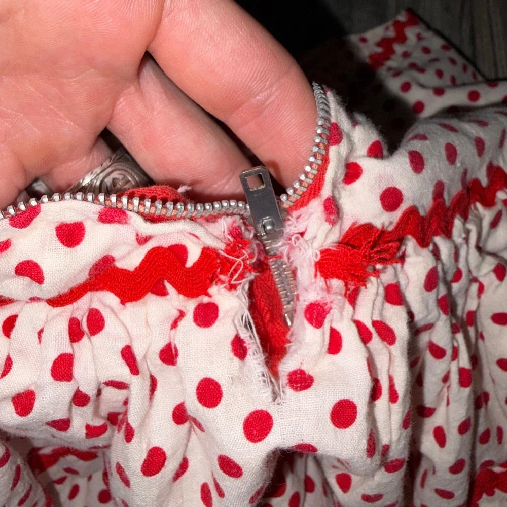 Vintage Kids Red Polka Dot Tiered Ruffle Skirt Ric Rac Trim Costume Retro
